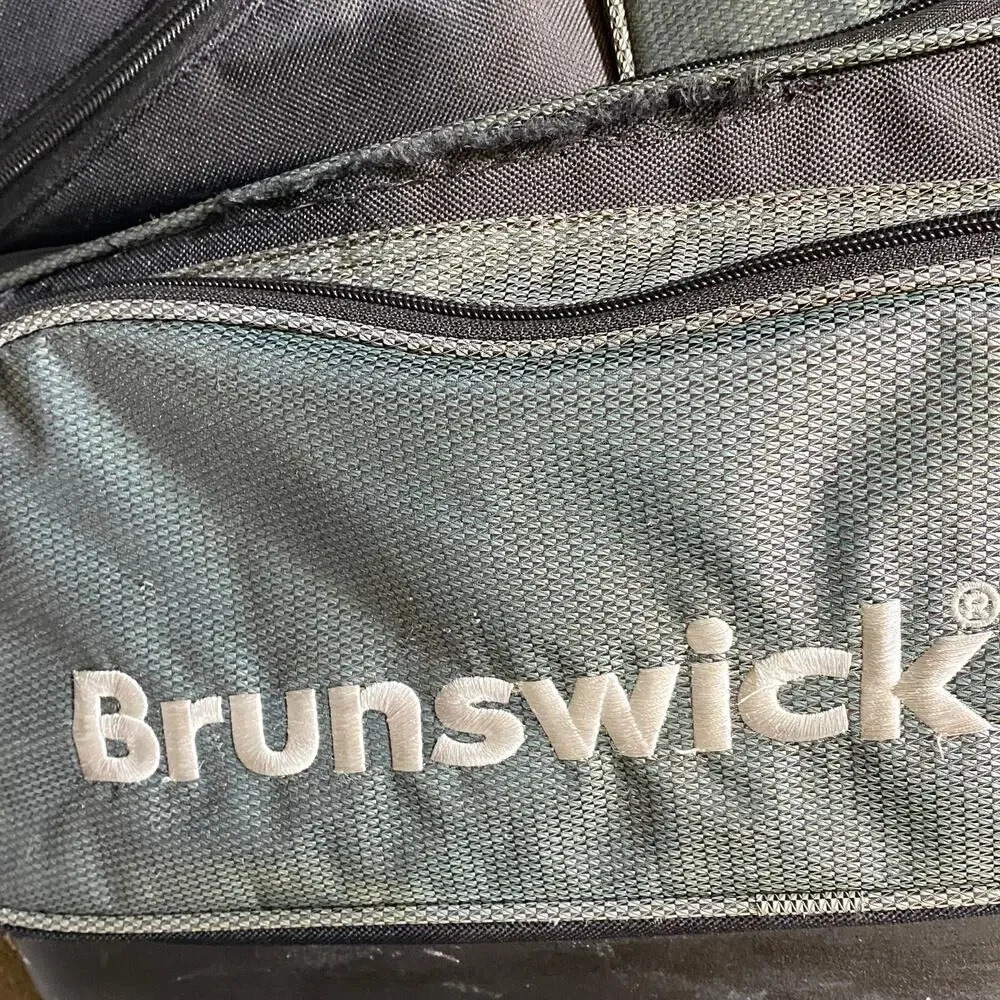 Brunswick Flash X Triple Roller Bowling Bag Grey Green 3 Ball Wheel Pull Handle